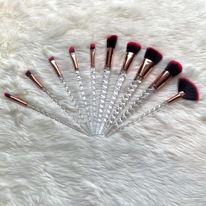 10 Piece Clear Hot Pink Unicorn Makeup Brush